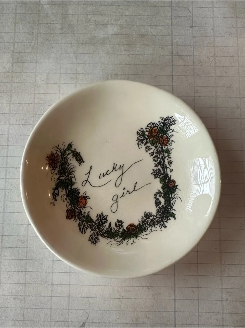 Creative Co-Op Lucky Girl Floral Trinket Tray